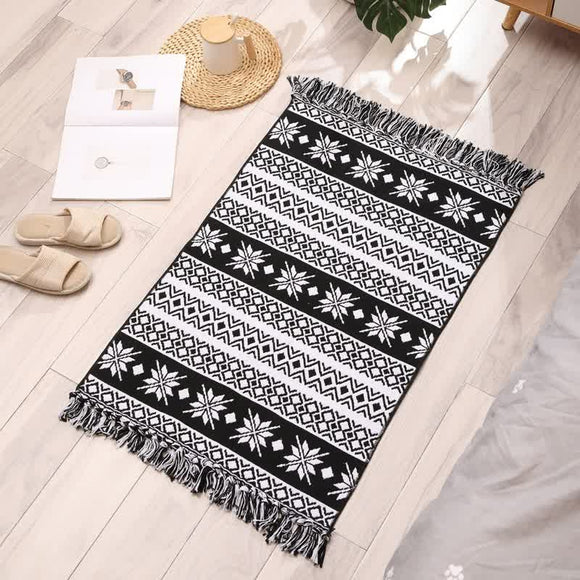 NNEDSZ Handwoven Cotton Tassel Floor Rug for Bedroom or Living Room|Soft, Modern Geometric Design,60x90cm