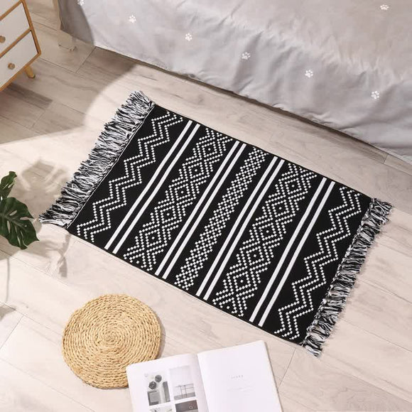 NNEDSZ Handwoven Cotton Tassel Floor Rug for Bedroom or Living Room|Soft, Modern Geometric Design,60x90cm