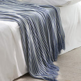 NNEDSZ Blue Cozy Knit Throw Blanket with Fringe – Stylish Striped  Bed End Cover, 127x170cm