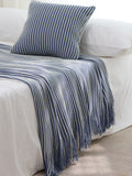 NNEDSZ Blue Cozy Knit Throw Blanket with Fringe - Stylish Striped  Bed End Cover, 127x220CM