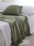 NNEDSZ Green Cozy Knit Throw Blanket with Fringe - Stylish Striped  Bed End Cover, 127x170CM