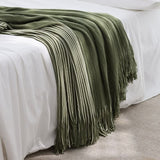 NNEDSZ Green Cozy Knit Throw Blanket with Fringe - Stylish Striped  Bed End Cover, 127x220CM