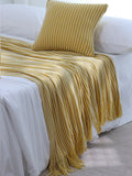 NNEDSZ Yellow Cozy Knit Throw Blanket with Fringe - Stylish Striped  Bed End Cover, 127x220CM