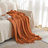 NNEDSZ Orange Premium Woven Knitted Throw Blanket with Tassels | Soft, Cozy Sofa & Bed Blanket, Perfect for Office or Afternoon Naps 127x172cm
