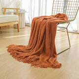 NNEDSZ Orange Premium Woven Knitted Throw Blanket with Tassels | Soft, Cozy Sofa & Bed Blanket, Perfect for Office or Afternoon Naps 127x172cm