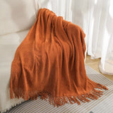 NNEDSZ Orange Premium Woven Knitted Throw Blanket with Tassels | Soft, Cozy Sofa & Bed Blanket, Perfect for Office or Afternoon Naps 130x220cm