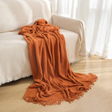 NNEDSZ Orange Premium Woven Knitted Throw Blanket with Tassels | Soft, Cozy Sofa & Bed Blanket, Perfect for Office or Afternoon Naps 130x220cm