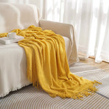 NNEDSZ Yellow Premium Woven Knitted Throw Blanket with Tassels | Soft, Cozy Sofa & Bed Blanket, Perfect for Office or Afternoon Naps 127x172cm