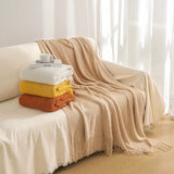 NNEDSZ Yellow Premium Woven Knitted Throw Blanket with Tassels | Soft, Cozy Sofa & Bed Blanket, Perfect for Office or Afternoon Naps 127x172cm
