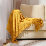 NNEDSZ Yellow Premium Woven Knitted Throw Blanket with Tassels | Soft, Cozy Sofa & Bed Blanket, Perfect for Office or Afternoon Naps 130x220cm