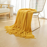 NNEDSZ Yellow Premium Woven Knitted Throw Blanket with Tassels | Soft, Cozy Sofa & Bed Blanket, Perfect for Office or Afternoon Naps 130x220cm