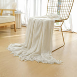 NNEDSZ Off-white Premium Woven Knitted Throw Blanket with Tassels | Soft, Cozy Sofa & Bed Blanket, Perfect for Office or Afternoon Naps 127x172cm