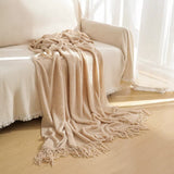 NNEDSZ Off-white Premium Woven Knitted Throw Blanket with Tassels | Soft, Cozy Sofa & Bed Blanket, Perfect for Office or Afternoon Naps 127x172cm