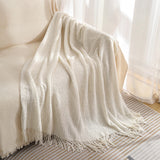 NNEDSZ Off-white Premium Woven Knitted Throw Blanket with Tassels | Soft, Cozy Sofa & Bed Blanket, Perfect for Office or Afternoon Naps 130x220cm