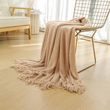 NNEDSZ Off-white Premium Woven Knitted Throw Blanket with Tassels | Soft, Cozy Sofa & Bed Blanket, Perfect for Office or Afternoon Naps 130x220cm