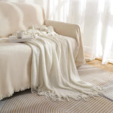 NNEDSZ Off-white Premium Woven Knitted Throw Blanket with Tassels | Soft, Cozy Sofa & Bed Blanket, Perfect for Office or Afternoon Naps 130x260cm