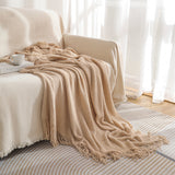 NNEDSZ Khaki Premium Woven Knitted Throw Blanket with Tassels | Soft, Cozy Sofa & Bed Blanket, Perfect for Office or Afternoon Naps 130x220cm