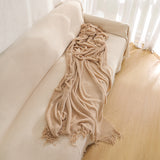 NNEDSZ Khaki Premium Woven Knitted Throw Blanket with Tassels | Soft, Cozy Sofa & Bed Blanket, Perfect for Office or Afternoon Naps 130x220cm