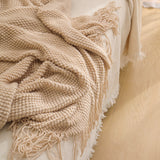 NNEDSZ Khaki Premium Woven Knitted Throw Blanket with Tassels | Soft, Cozy Sofa & Bed Blanket, Perfect for Office or Afternoon Naps 130x220cm