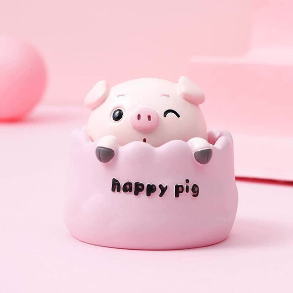 NNEDSZ 2 pcs Pink Cute Pig Head Bobble Head Car Ornament | Resin Pig Doll for Car Dashboard Decoration 6.5x7cm
