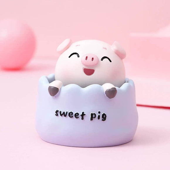 NNEDSZ 2 pcs Blue Cute Pig Head Bobble Head Car Ornament | Resin Pig Doll for Car Dashboard Decoration 6.5x7cm