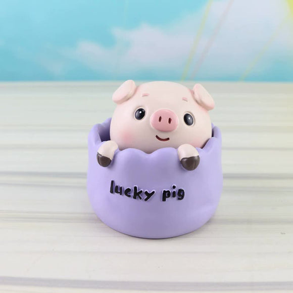 NNEDSZ 2 pcs Purple Cute Pig Head Bobble Head Car Ornament | Resin Pig Doll for Car Dashboard Decoration 6.5x7cm