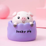NNEDSZ 2 pcs Purple Cute Pig Head Bobble Head Car Ornament | Resin Pig Doll for Car Dashboard Decoration 6.5x7cm