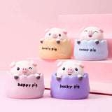NNEDSZ 2 pcs Purple Cute Pig Head Bobble Head Car Ornament | Resin Pig Doll for Car Dashboard Decoration 6.5x7cm