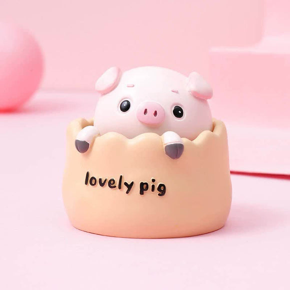 NNEDSZ 2 pcs Yellow Cute Pig Head Bobble Head Car Ornament | Resin Pig Doll for Car Dashboard Decoration 6.5x7cm