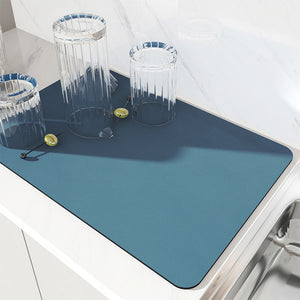 NNEDSZ 2 PCS Blue Kitchen Drying Mat - Super Absorbent Dish & Cup Drainer Pad 30x40cm