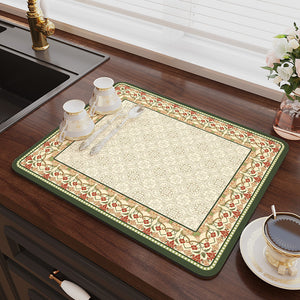 NNEDSZ 2 PCS Green flowers Kitchen Drying Mat - Super Absorbent Dish & Cup Drainer Pad 30x40cm