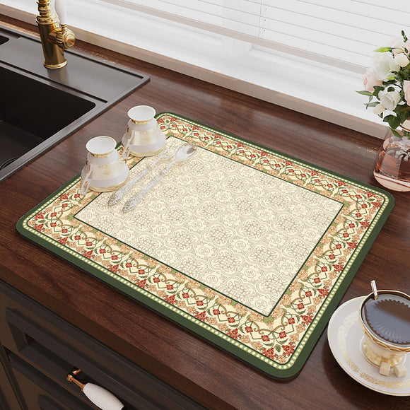 NNEDSZ 2 PCS Green flowers Kitchen Drying Mat - Super Absorbent Dish & Cup Drainer Pad 30x40cm