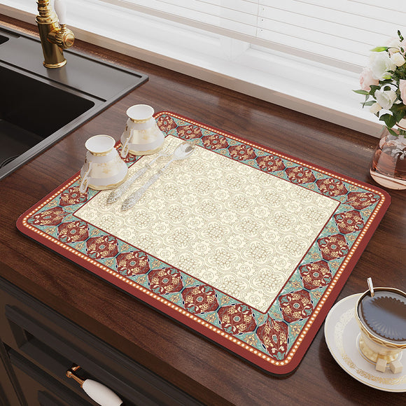 NNEDSZ 2 PCS Red patterns Kitchen Drying Mat - Super Absorbent Dish & Cup Drainer Pad 30x40cm