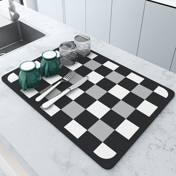 NNEDSZ 2 PCS Black and white grids Kitchen Drying Mat - Super Absorbent Dish & Cup Drainer Pad 30x40cm