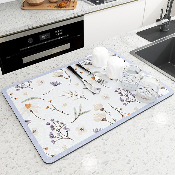 NNEDSZ 2 PCS Purple flowers Kitchen Drying Mat - Super Absorbent Dish & Cup Drainer Pad 30x40cm