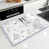 NNEDSZ 2 PCS Purple flowers Kitchen Drying Mat - Super Absorbent Dish & Cup Drainer Pad 30x40cm
