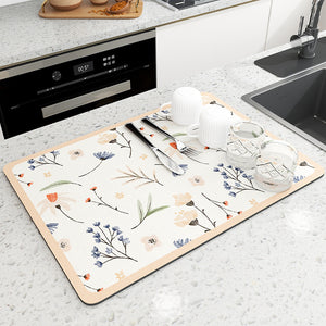 NNEDSZ 2 PCS Orange flowers Kitchen Drying Mat - Super Absorbent Dish & Cup Drainer Pad 30x40cm