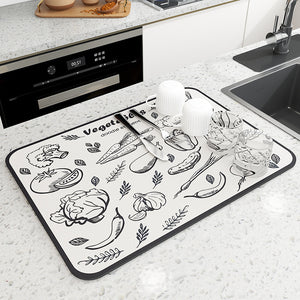 NNEDSZ 2 PCS Vegetable patterns Kitchen Drying Mat - Super Absorbent Dish & Cup Drainer Pad 30x40cm