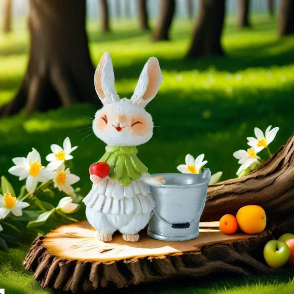 NNEDSZ Green Bunny with Bucket Whimsical Bunny Garden Decor - Easter Flower Pot Statue