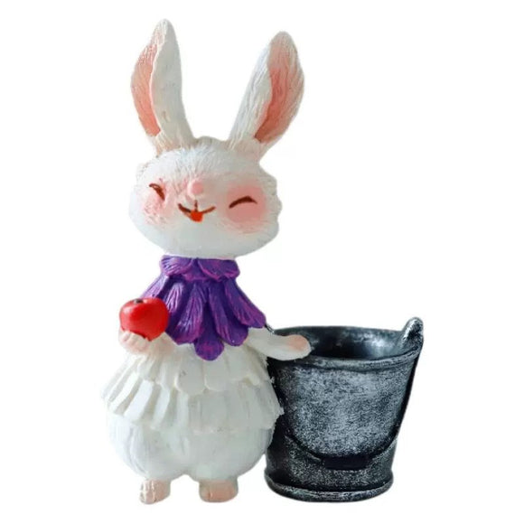 NNEDSZ Purple Bunny with Bucket Whimsical Bunny Garden Decor - Easter Flower Pot Statue