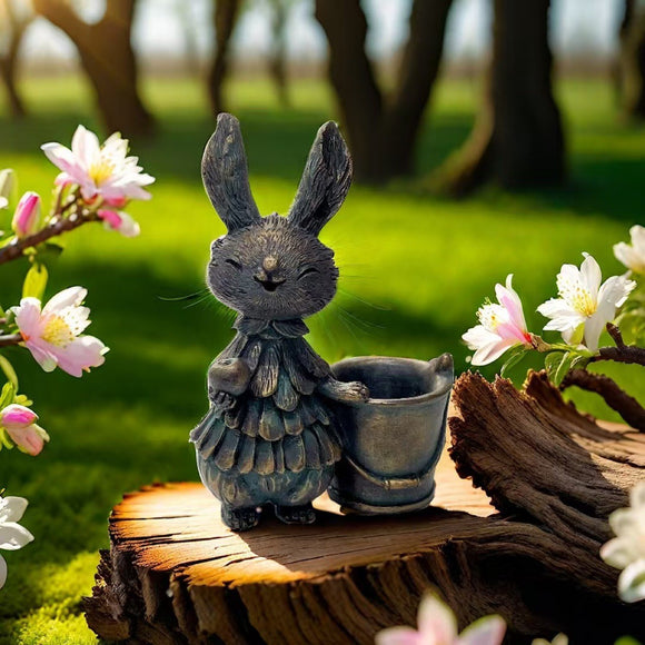 NNEDSZ Copper Bunny with Bucket Whimsical Bunny Garden Decor - Easter Flower Pot Statue
