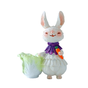 NNEDSZ Purple Bunny with Vegetables Whimsical Bunny Garden Decor - Easter Flower Pot Statue