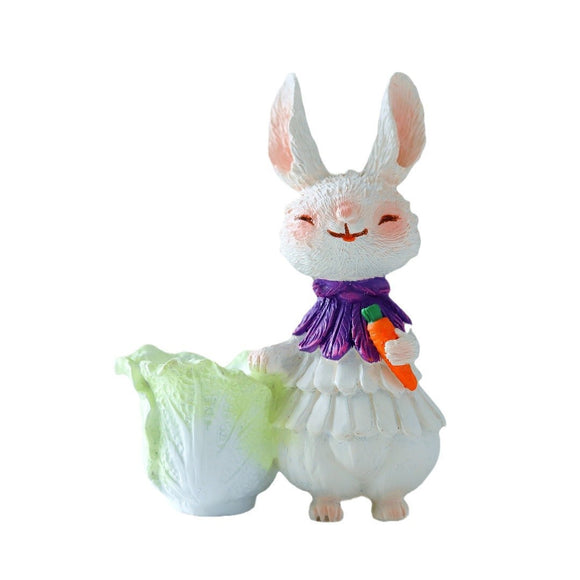 NNEDSZ Purple Bunny with Vegetables Whimsical Bunny Garden Decor - Easter Flower Pot Statue