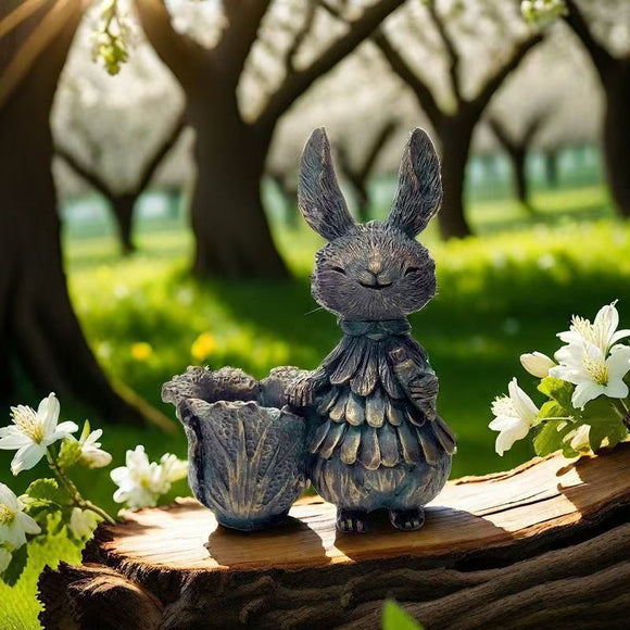 NNEDSZ Copper Bunny with Vegetables Whimsical Bunny Garden Decor - Easter Flower Pot Statue