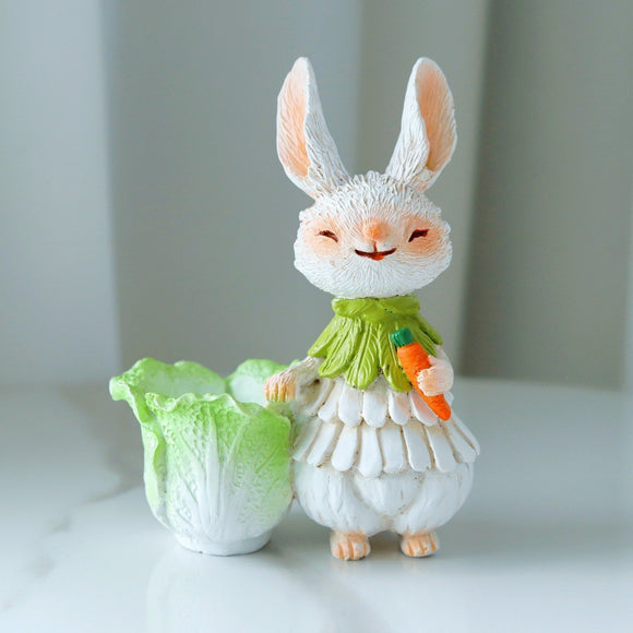 NNEDSZ Green Bunny with Bucket Whimsical Bunny Garden Decor - Easter Flower Pot Statue