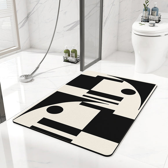 NNEDSZ 2 pcs Black and white geometric pattern Quick-Dry Absorbent Non-Slip Bath Rug for Bathroom, Kitchen & Entryway 40x60cm