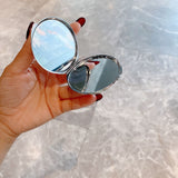 NNEDSZ 2 pcs Red Sparkling Rhinestone Compact Mirror - Portable Folding Makeup Mirror with Full Diamond Design