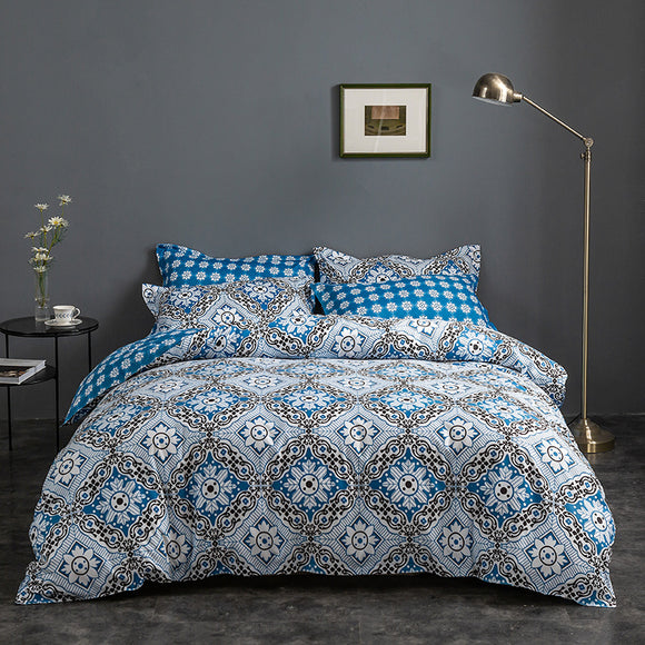 NNEDSZ Blue Floral Duvet Cover - 3 Piece Bedding Set (with Corner Ties)Quilt cover 230cm x 230cm, pillowcase 51 x 92cm
