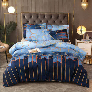 Geometric Print Duvet Cover - 3 Piece Blue Ombre Bedding Set Quilt cover 230x230cm-Pillow cover 51x76cm