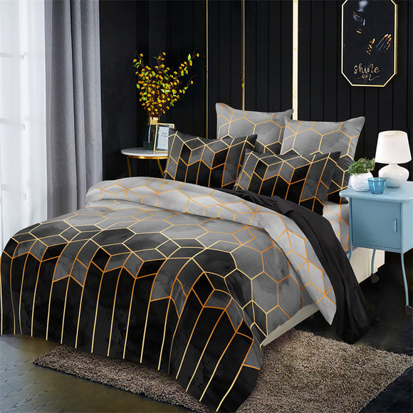 NNEDSZ Geometric Print Duvet Cover - 3 Piece Grey Ombre Bedding Set Quilt cover 230x230cm-Pillow cover 51x76cm